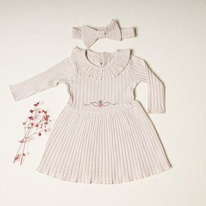 Organic Cotton Baby Girl Knit Ribbed Dress Outfit, Soft light Flower Clo…